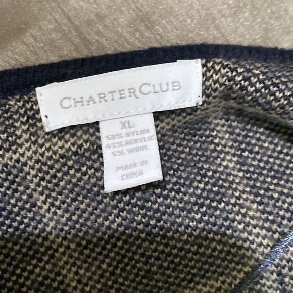 Charter Club Windowpane Navy Tan Open Front Knit Cardigan - Picture 7 of 7